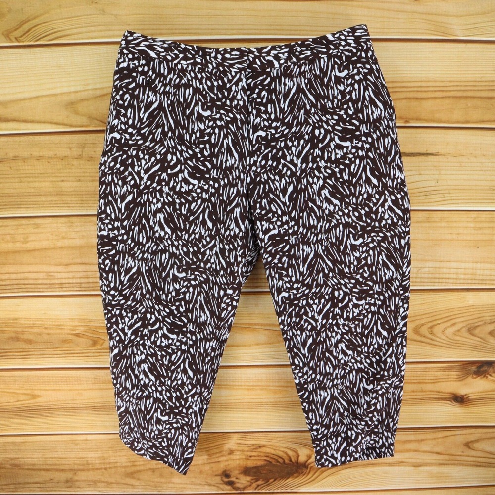 Liz Claiborne Capri Pants Womens XL Brown Geometric Pockets Lightweight Mid Rise